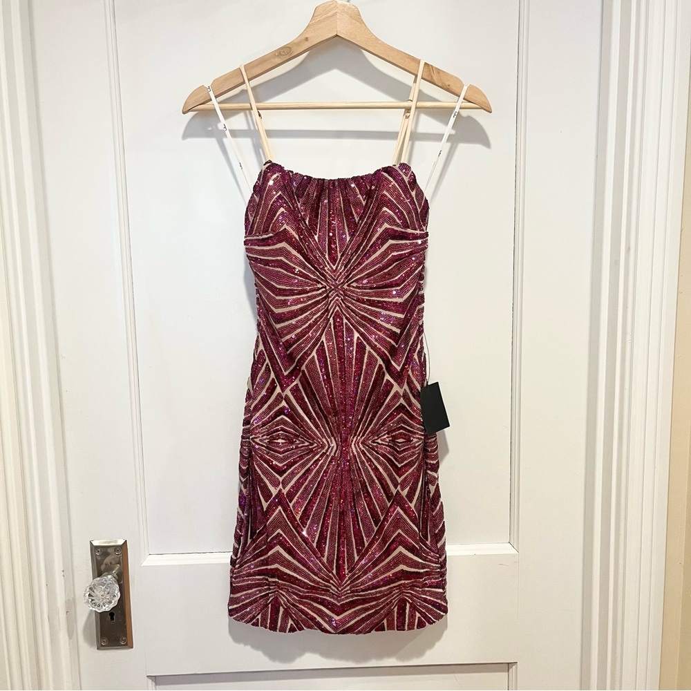 NWT Lulus Lost In Your Eyes Magenta Sequin Bodycon Mini Dress XS - Picture 2 of 10